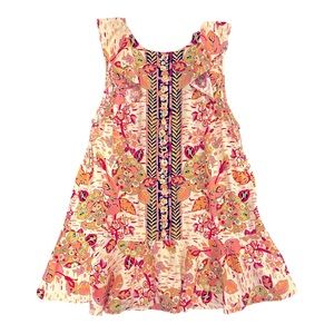 Free People Tulum Mini Dress/Tunic Medium Pink Floral Linen Sleeveless Popover